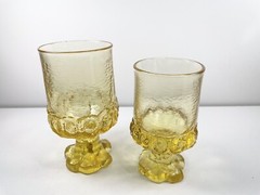 Vtg Mcm Yellow Tumblers Set Of One 4oz, One 8oz Glass Goblets