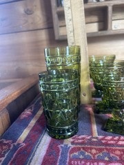 4 EAPC GREEN Tumbler Collins Glasses Prescut Bubble SET Mid Century Modern VtG