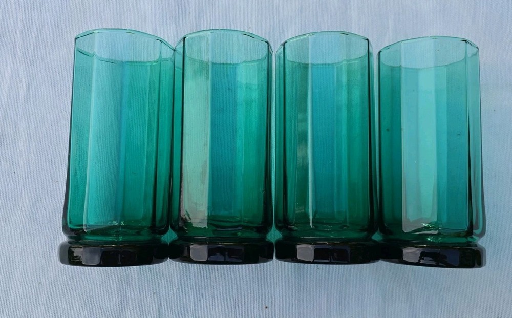 Set of 4 Vintage Mid-Century Anchor Hocking Essex Green 12 oz Glass Tumblers