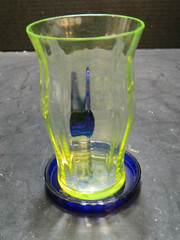 Vintage (14) Piece Fenton Optic Ribbed Uranium Glass Lemonade Set w/ Underplates
