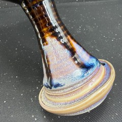 Signed Studio Pottery Heavy Drip Glaze Chalice Goblet Bronze Brown Cup 7.5inch
