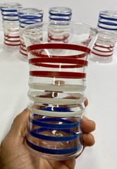 Set Of 5 Vtg Anchor Hocking Patriotic Red White & Blue Drinking Glasses 8 oz