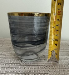 Godinger Alabaster Glass Double Old Fashioned Black/Gold Smoke Swirly Tumblers 2