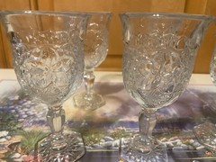 Antique EAPG Indiana Glass Daisy & Button Narcissus Goblets Hex Foot Set 5 c1910