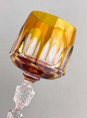 Nachtmann Antika Amber Panel Cut Crystal Knob Stem Hock Wine Glass 7 7/8»