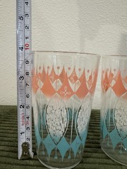 Anchor Hocking Atomic Glass Juice Tumbler Pink Turquoise Starburst MCM 3.75”