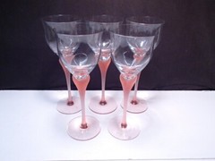5 Vintage Mikasa SEA MIST Coral Frosted Pink Crystal Water Goblets ~ W. Germany