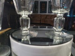 (4) Ice Tea Goblets water Glasses footed tumblers Crystal vine leaf etched