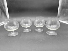 4 Vintage Clear Glass Low Footed Brandy Snifters 4 1/2″ Tall