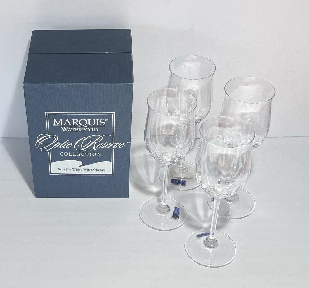 Set Of 4 Waterford Marquis Optic Reserve White Wine Tulip Glass Retired 8 ⅝ Tall