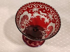 ATG Bohemian Ruby Red Cut To Clear Candy Dish Or Wine Goblet Running Dog
