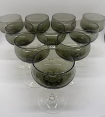 RARE Set of 10 Sasaki Coronation Crystal Smoke Gray Twisted Stem Champagne Glass