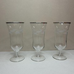 Vintage Nasco Paris Night Parfait Glasses Set of 3 Silver Rim Etched Wheat