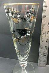 Black White & Gold Carriages Curio Footed Pilsner Beer Glass Libbey Vintage