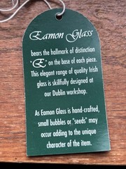 Eamon Glass Clear Ball 10oz Footed Water Goblet Shamrocks (EAG9) Excel Used Cond