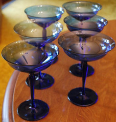 Vintage MCM Set 6 HAND BLOWN COBALT BLUE Champagne/Sherbet Glasses WIDE BELL TOP