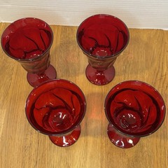 Set of 4 Fostoria Jamestown Ruby Red 5 7/8” X 4” Water Goblets Glasses EUC VTG