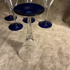 Vintage cobalt blue foot clear trumpet small wine cocktail Liqueur Stems (5)