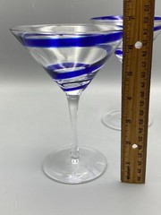 2x Pier 1 SWIRLINE Cobalt Blue Stemware Glass Cocktails Martini Art Glass Swirl