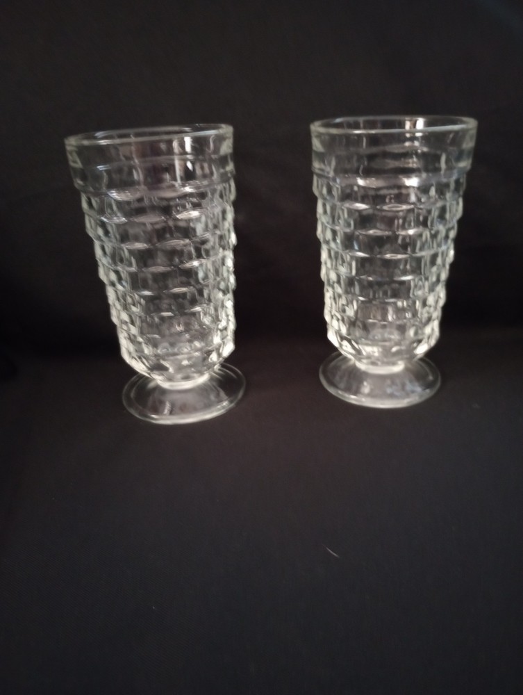 Set of 2 Vintage Fostoria American Cubist Clear Footed Iced Tea Glasses