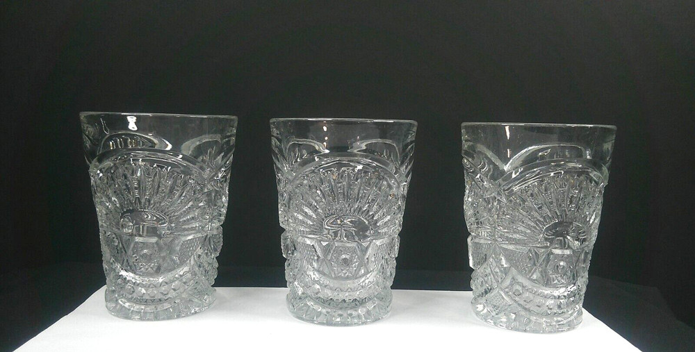 Sunshine, US Glass, # 15110, Flat Tumblers, (3), USA, EAPG, c 1908, ExCd