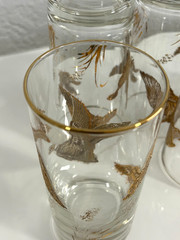 Vintage Libbey Drinking Highball Glasses Gold Embossed Geese Flying . Set of 6.