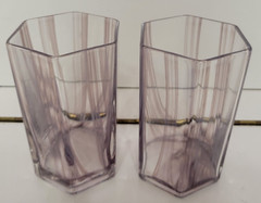 2 DIANE VON FURSTENBERG HIGHBALL GLASS TUMBLERS LILAC STRIPES 4.75 INCHES 12 OZS