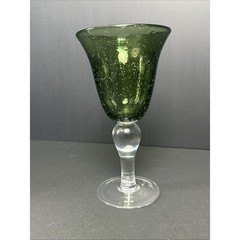 ARTLAND 8″ Water Iced Tea Goblet Glass IRIS GREEN 16 Ounce Hand Blown Bubbles