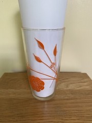 Vintage Orange, Pink Stylized Rose 16 oz Sour Cream Glass Retro MidCentury