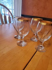 Set O4 Vintage Pasabahce Wine Glasses With 22K Gold Trim