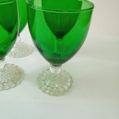 4 Anchor Hocking Forest Green Bubble Foot Juice Cups 4 1/4″ #E335