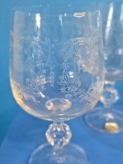 Bohemia Lead Crystal Cascade 6.75″ Etched Ball GOBLETS Glass Czechoslovakia #3b