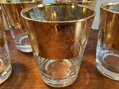8 Vtg CULVER? 4.5” 24k Gold Trim Glasses Etched Grape Vines