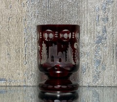Antique Bohemian Ruby Red Cut to Clear Glass Goblet – Etched Floral & Geometric