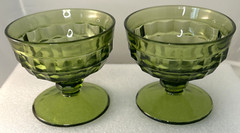 Pair 2 Indiana Glass Whitehall Cubist Green Colony Dessert Dishes Vintage VGC