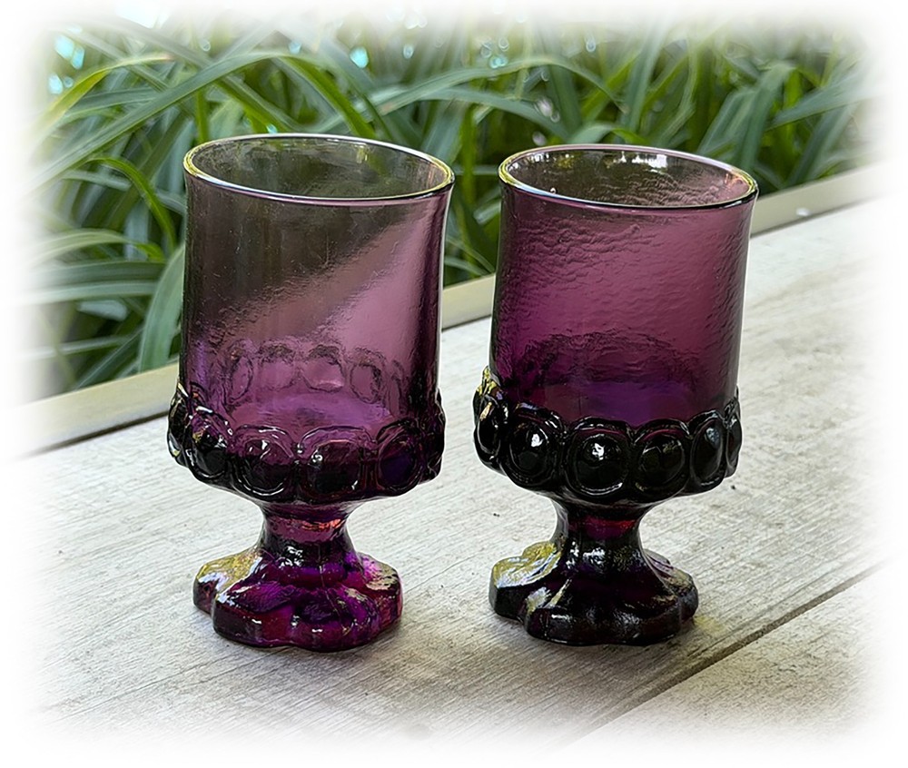 2 Vintage Tiffin Franciscan Madeira Plum Wine or Juice Glass 4 7/8″ Tall 1970s