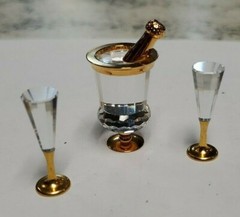 MINITAURE CRYSTAL CHAMPAGNE BUCKET & FLUTES GLASSES SWAROVSKI GLASSES MINI