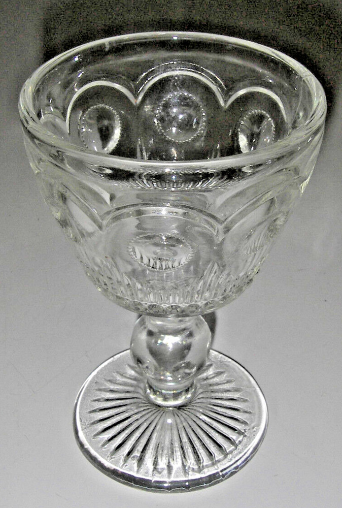 Bartlett-Collins St Genevieve Clear Wine Glass 4.75” Bullseye Cane Vtg Ball Stem