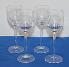 set of 4 etched crystal 7.5″ wine glasses stemware flowers leaves