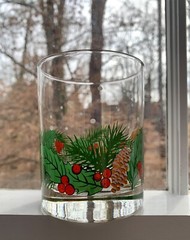 Vintage 4 Libbey Double Old Fashioned Glasses NOS Pine cones Holly