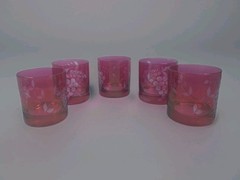 Cranberry Cut to Clear Whiskey/Rocks Glasses Set Of 5