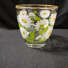 VTG Libbey Glass White Daisy Juice Glass Yellow Rim MCM Replacement
