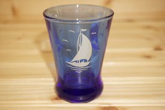 Hazel Atlas Ships Blue w/Dirty White Sails (1) Whiskey Glass, 3 1/4″ (B2