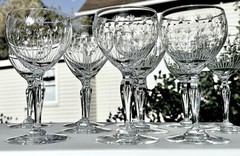 CRYSTAL ELEGANT ABC DORFLINGER ? 10 ART NOUVEAU FLORAL ETCHED WINE GOBLETS 6.5″