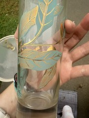 Mid Century blue And Gold Leaf Design Drinking Glasses Highball Barware