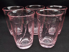 Vintage Noritake Pink Sweet Swirl Tumblers Highball Glasses 5 1/8″ Tall Set of 5