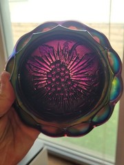 Sweet Electric Purple Imperial Carnival Glass Heavy Grape Bowl