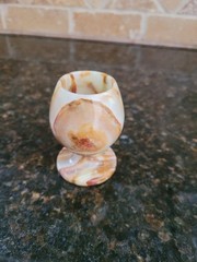 Hand-carved natural green onyx marble cordial goblets