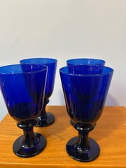 Vtg Libbey Premiere Cobalt Blue Water Wine Tea Goblets Stemware 7″ Tall Set of 4