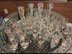 Vintage 32-Piece Gold Etched Frosted Glassware Set – Mixed Barware & Stemware